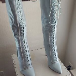 Chic Sky Blue Lace-Up Women's Boots